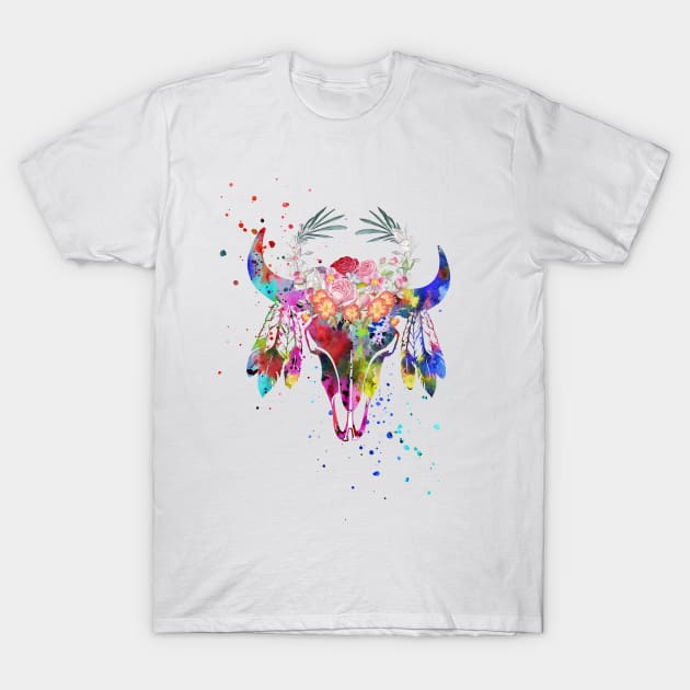 Native American Buffalo skull T-Shirt by RosaliArt